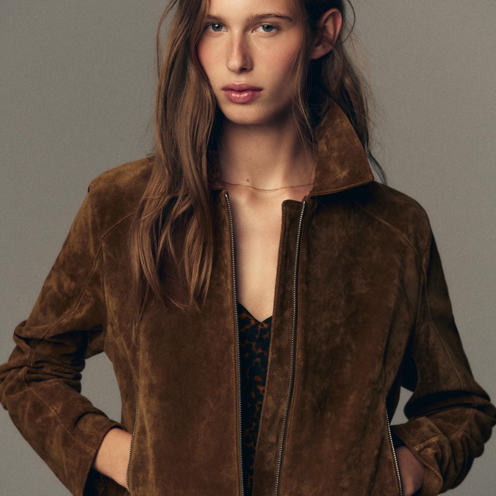 ZARA 100% Leather Short Jacket — Whiskey Brown — Size S - NWT